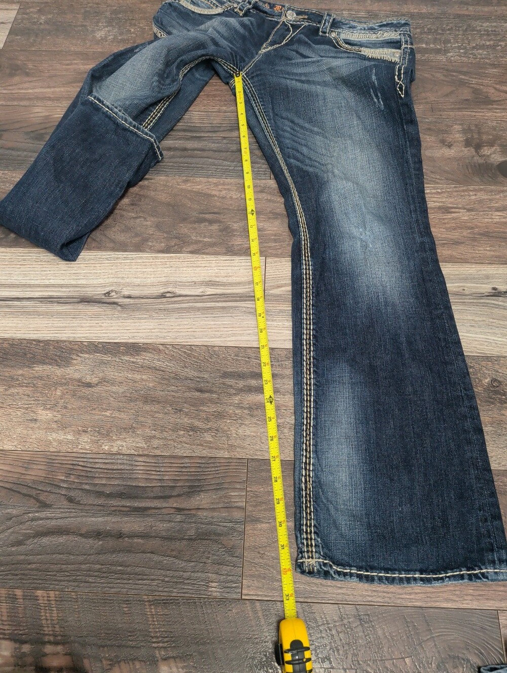 Rock Revial Roza Easy Boot Women Blue Denim Jeans Sz 31 Flap Pocket Distressed - Picture 13 of 16